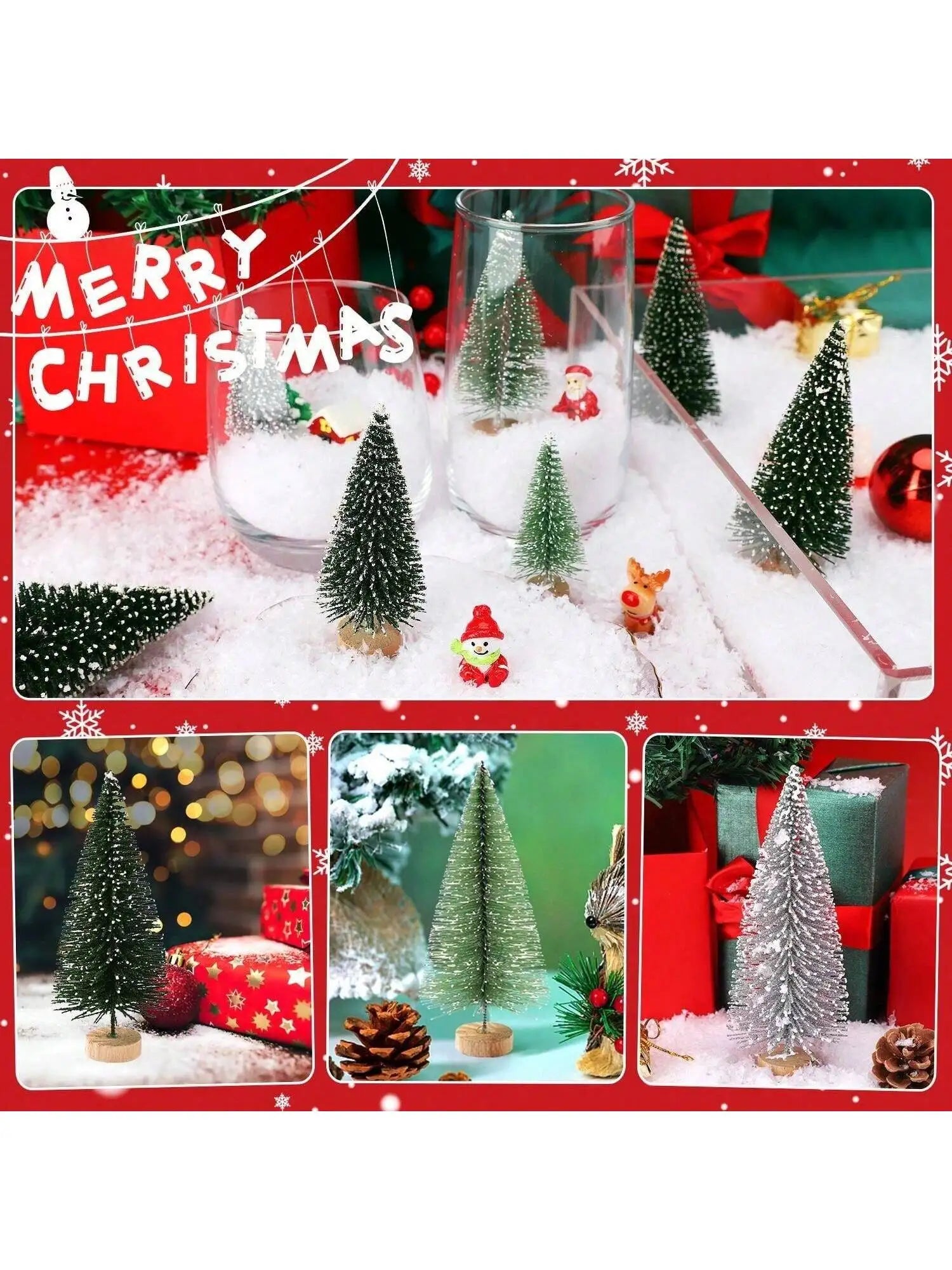 Christmas Decorations Mini Trees Artificial Wooden Base Part Qme