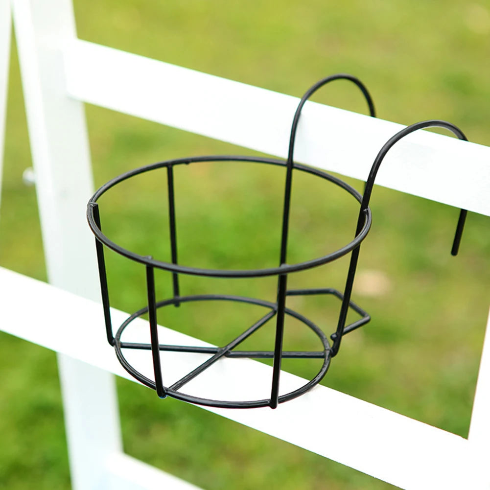 Round Metal Hanging Flower Pot Holder European Style Balcony Railing Planter Rack Indoor Outdoor Iron Plant Stand Qme