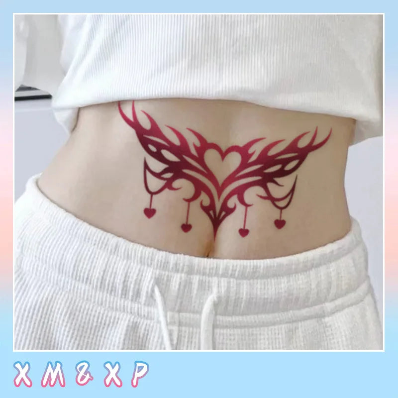 Symmetrical Heart Succubus Temporary Tattoo, Waterproof 5-7 Days, Sexy Body Art for Women & Couples Qme