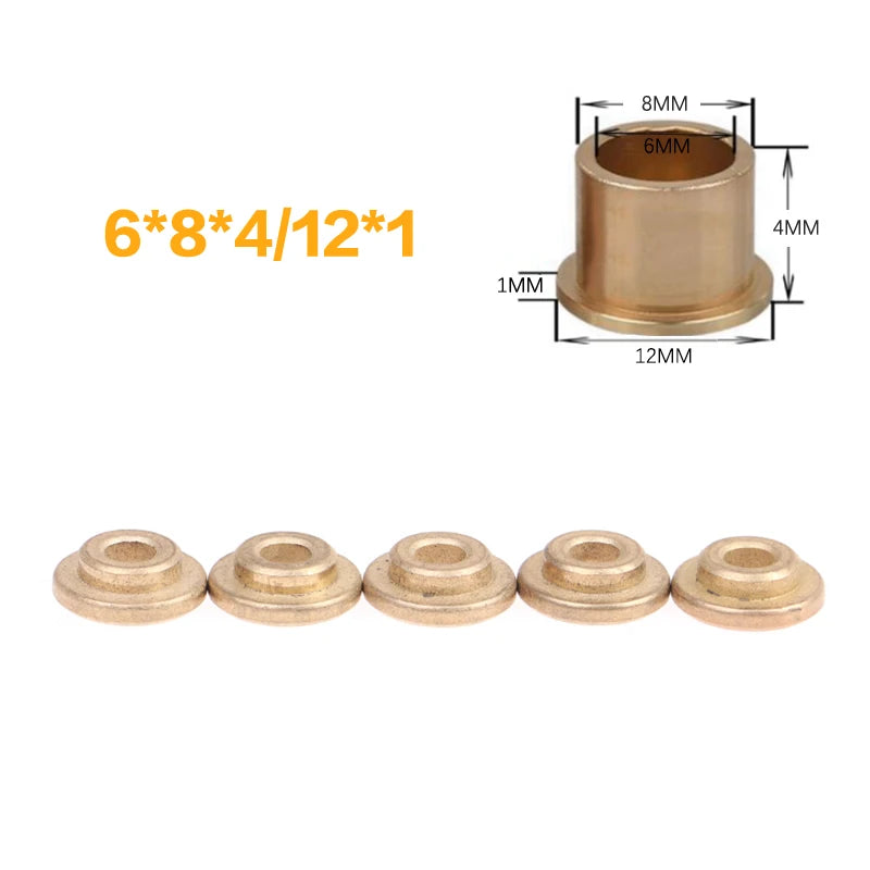 5Pcs Flanging Self-Lubricating Bearing Powder Metallurgy Oil Copper Bushing Guide Sleeve With Stepped Flange Hardware Qme 6x8x4