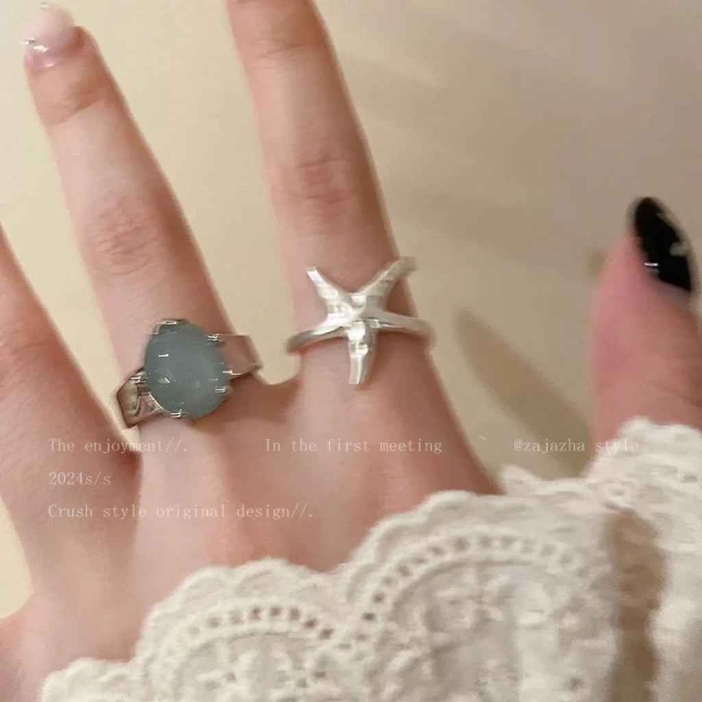 Rings for Women Vacation Style Sense of Design Couple Minimalist Handmade Simple Blue Star Ring Party Jewelry Gift Versatile Qme