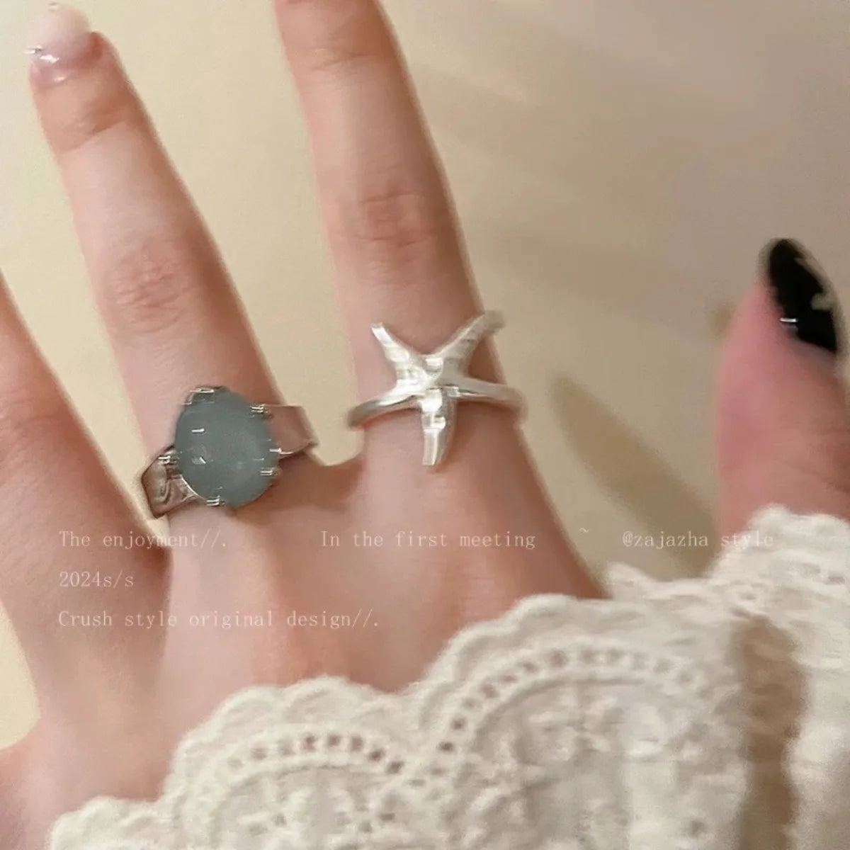 Rings for Women Vacation Style Sense of Design Couple Minimalist Handmade Simple Blue Star Ring Party Jewelry Gift Versatile Qme