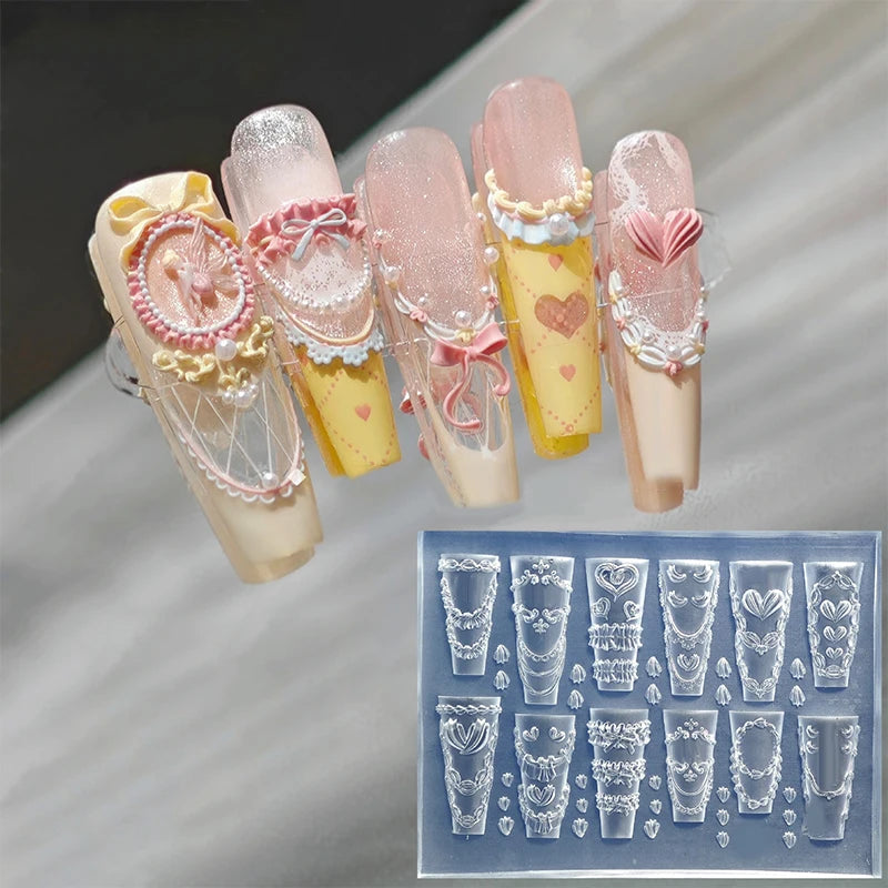 Bow Ribbon Silicone Nail Mold Flower Decorations Nails DIY Design Qme