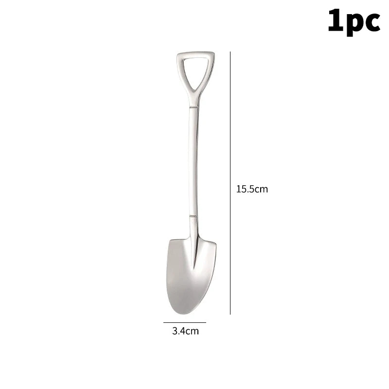 1 Shovel Spoons Stainless Steel Teaspoons Creative Coffee Spoon Ice Qme A1