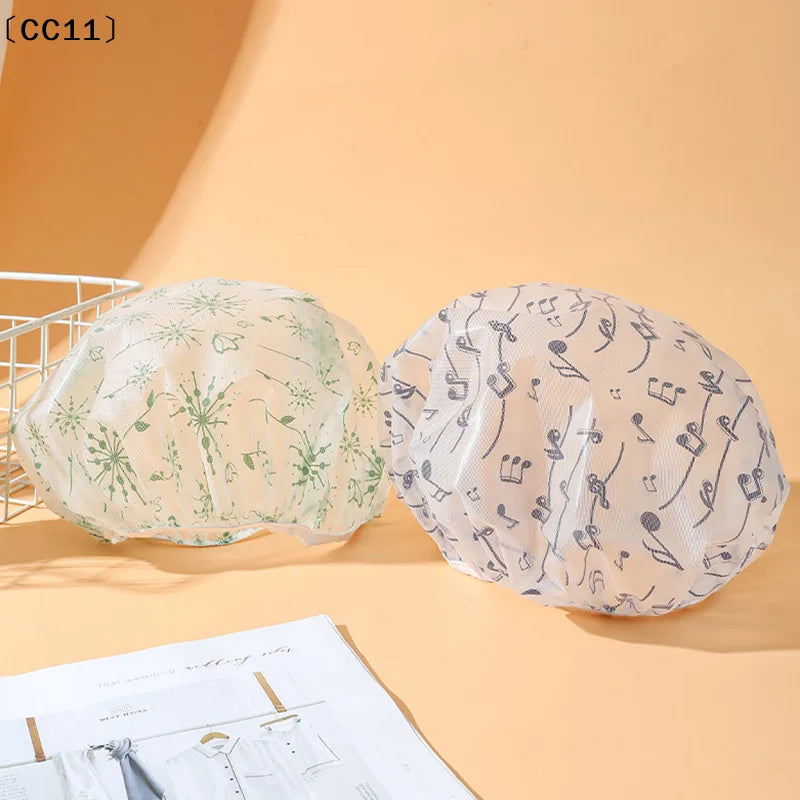 Reusable Shower Cap Elastic Band Waterproof Thicken Bathing Hat Women Qme