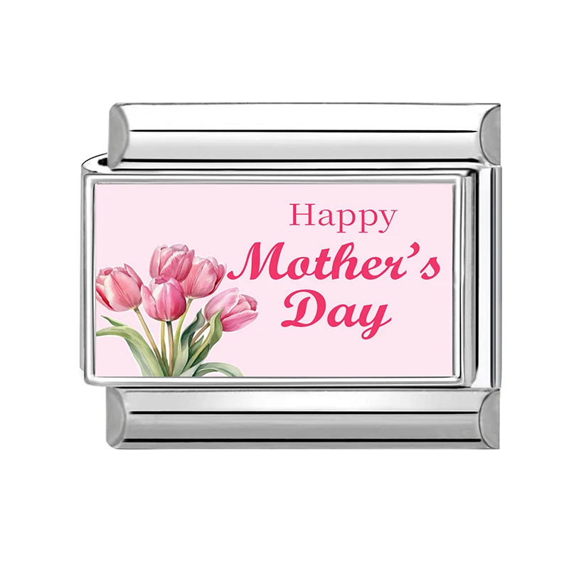 Love Mom Series Cute Child Star Flower Italian Charm Links Fit 2cm Stainless Steel Bracelet DIY Jewelry Making Birthday Gifts Qme Style 30