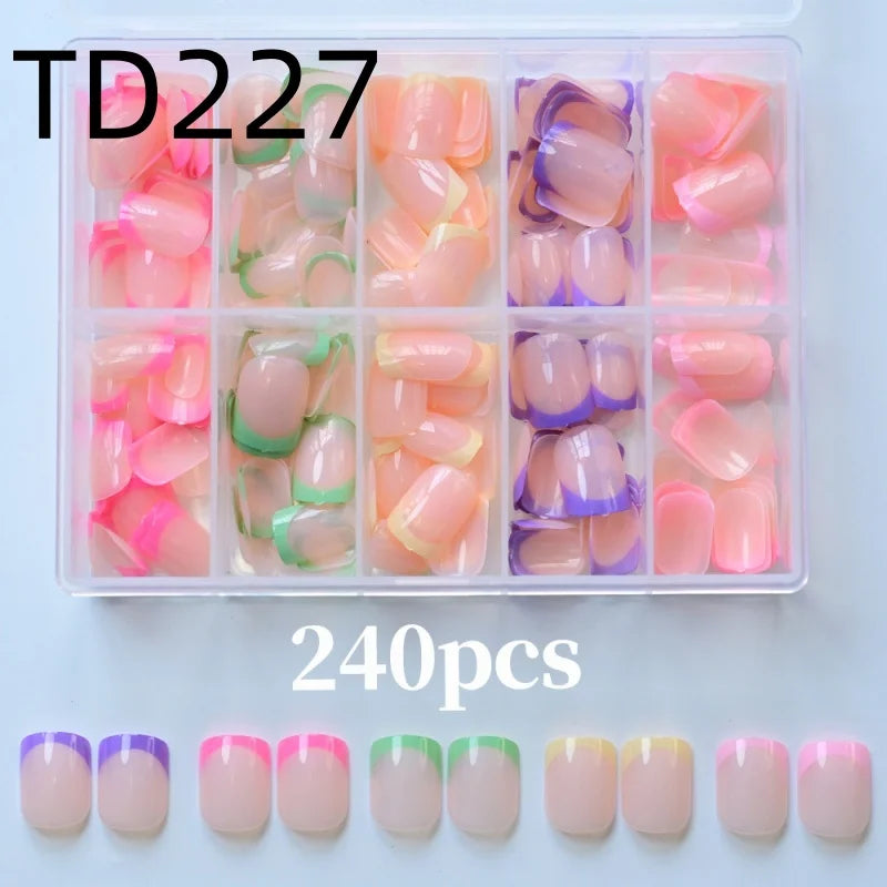 Pink French Almond Fake Nails Full Cover False Nail Tip for women French press on nails Wedding/daily reusable Qme TD227 240pcs