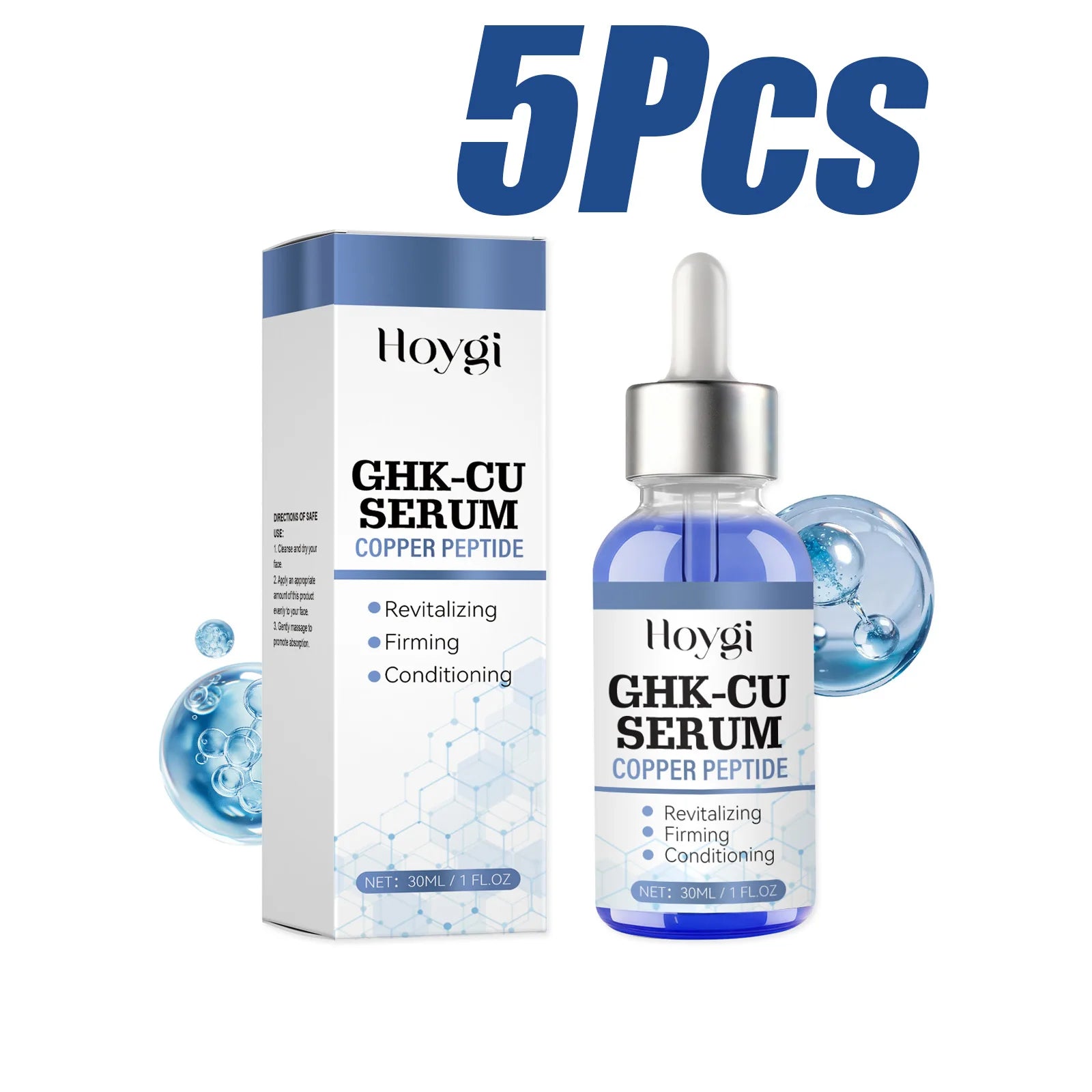 Copper Peptide Serum Anti Aging Face Serum Firming Lifting Fade Fine Lines Pore Shrinking Moisturizer Hyaluronic Acid Skin Care Qme 5 x 30ml Boxed
