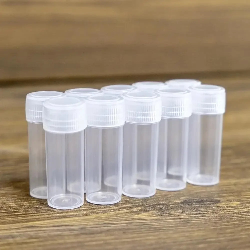 100pcs Value Pack 5ml Small Plastic Test Tube Bottles Pet Cap Medicine Pill Capsule Storage Containers Qme