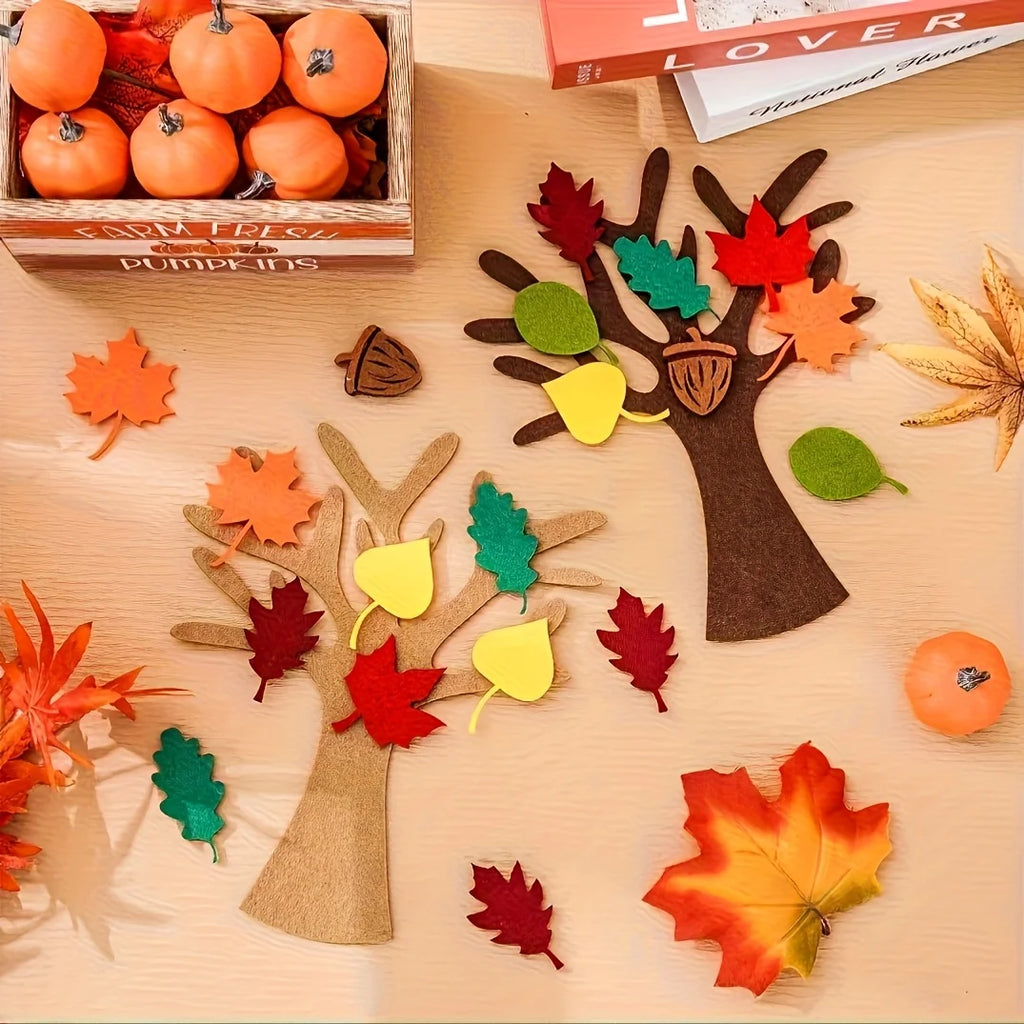 96Pcs DIY Felt Tree Crafts Kit for Autumn Home Decoration Thanksgiving Party Gifts Christmas Halloween Room Wall Decor Ornaments Qme