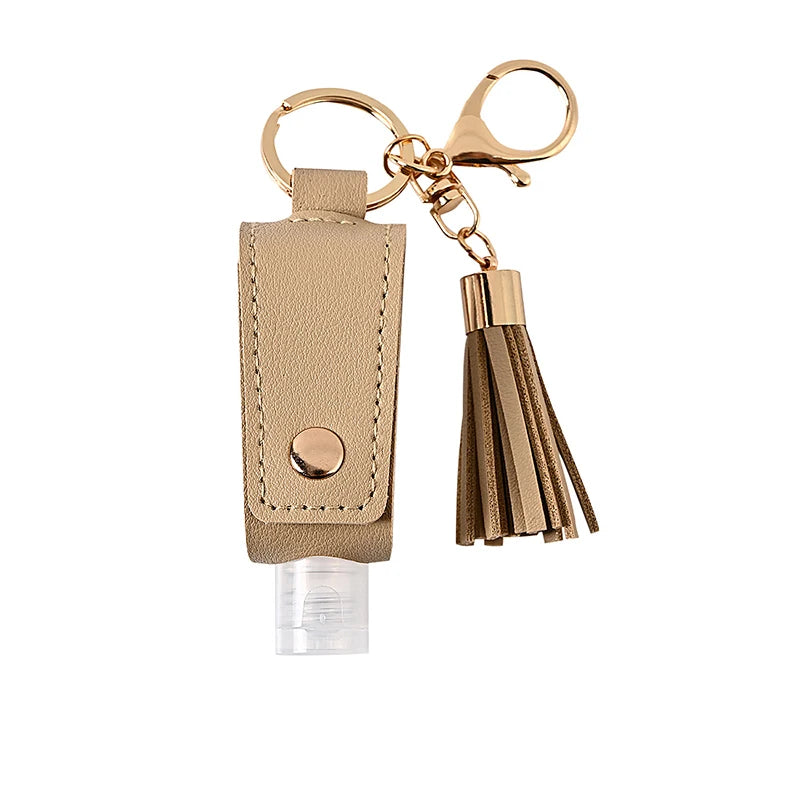 Travel Mini Hand Sanitizers Case Portable Empty Bottle Keychain Qme Beige