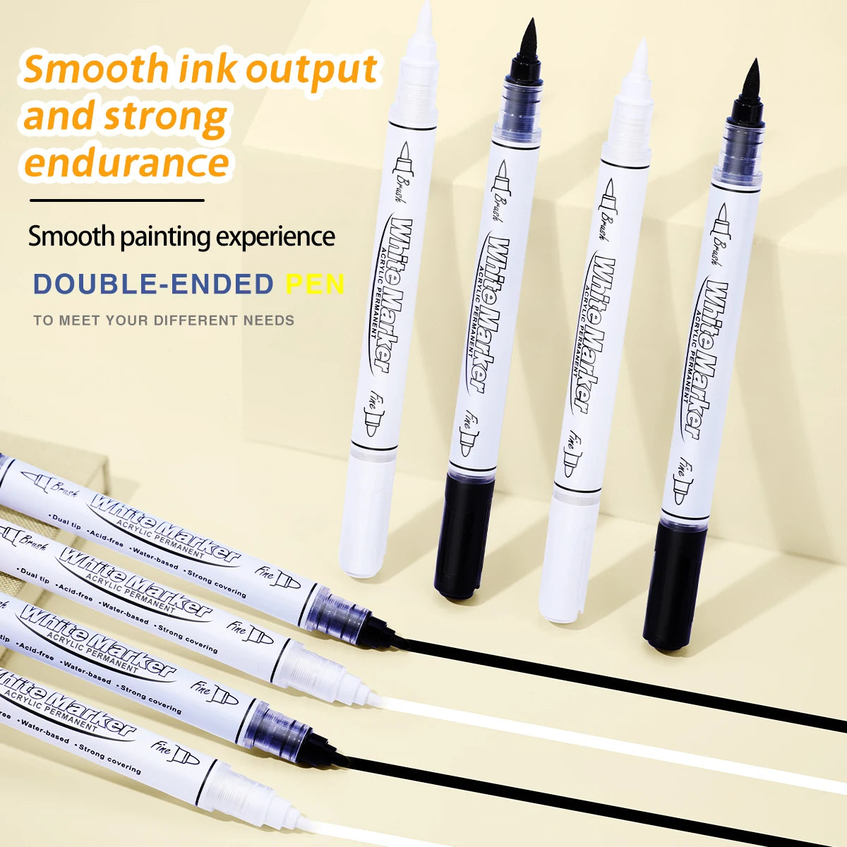 Black/White Dual Tip Acrylic Markers Pens , Premium Acrylic Paint Pens for Canvas, Stone, Glass, DIY Crafts Qme
