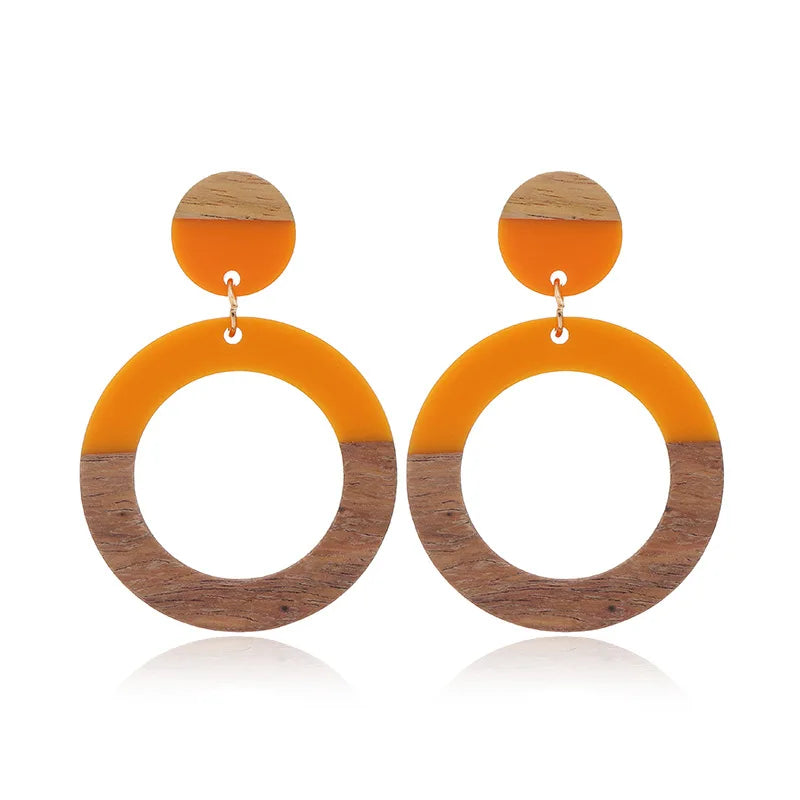 New Personalized Wood Splicing Resin Earrings Simple Round Hollow Dangle Earrings Best Party Wedding Anniversary Jewelry Gift Qme 2
