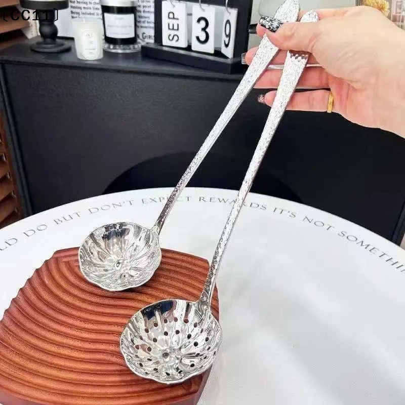 Stainless Steel Spoon Long Handle Soup Spoons Pot Scoops Colander Qme
