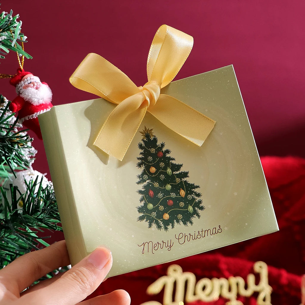 Pack of 10 Festive Christmas Mini Gift Bags with Ribbons - Colorful Design Featuring Christmas Tree, Santa and Merry Christmas W Qme