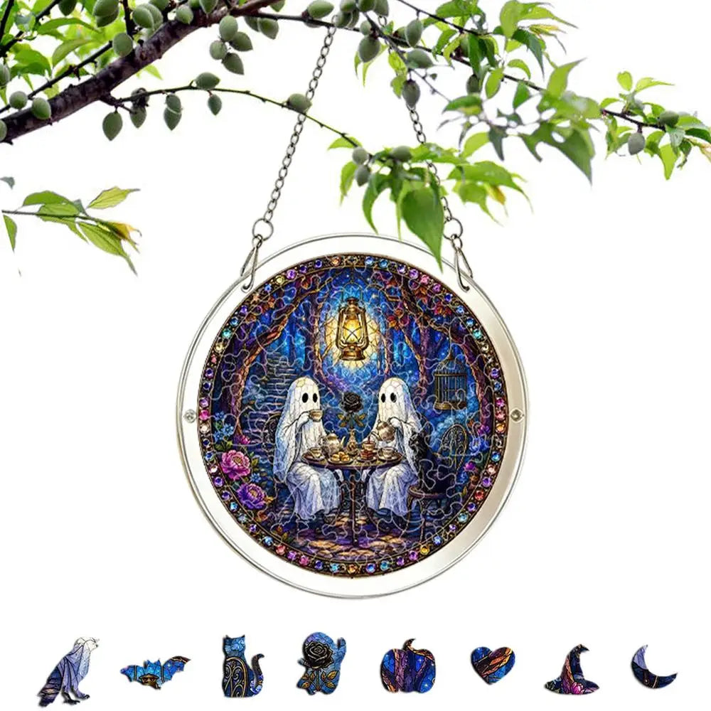 Puzzle Sun Catcher Kit Halloween 2D Ghost Home Decor Hangable Window Decor For Women Men Craft Lovers Homeowners Home Apartment Qme 1 China Mainland