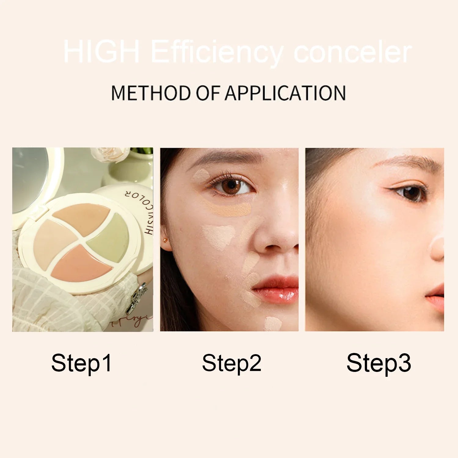 Puff 4-Color Concealer Palette Waterproof Long-lasting Brighten Cover Qme