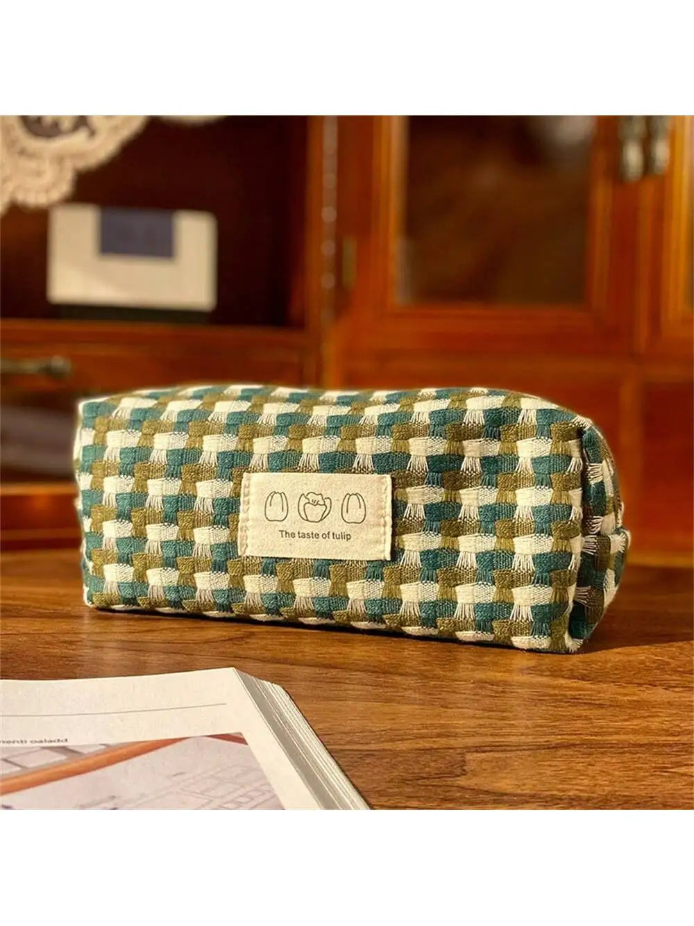 Stationery Bag Pencil Case Large Capacity Handheld Box Cosmetics Qme green