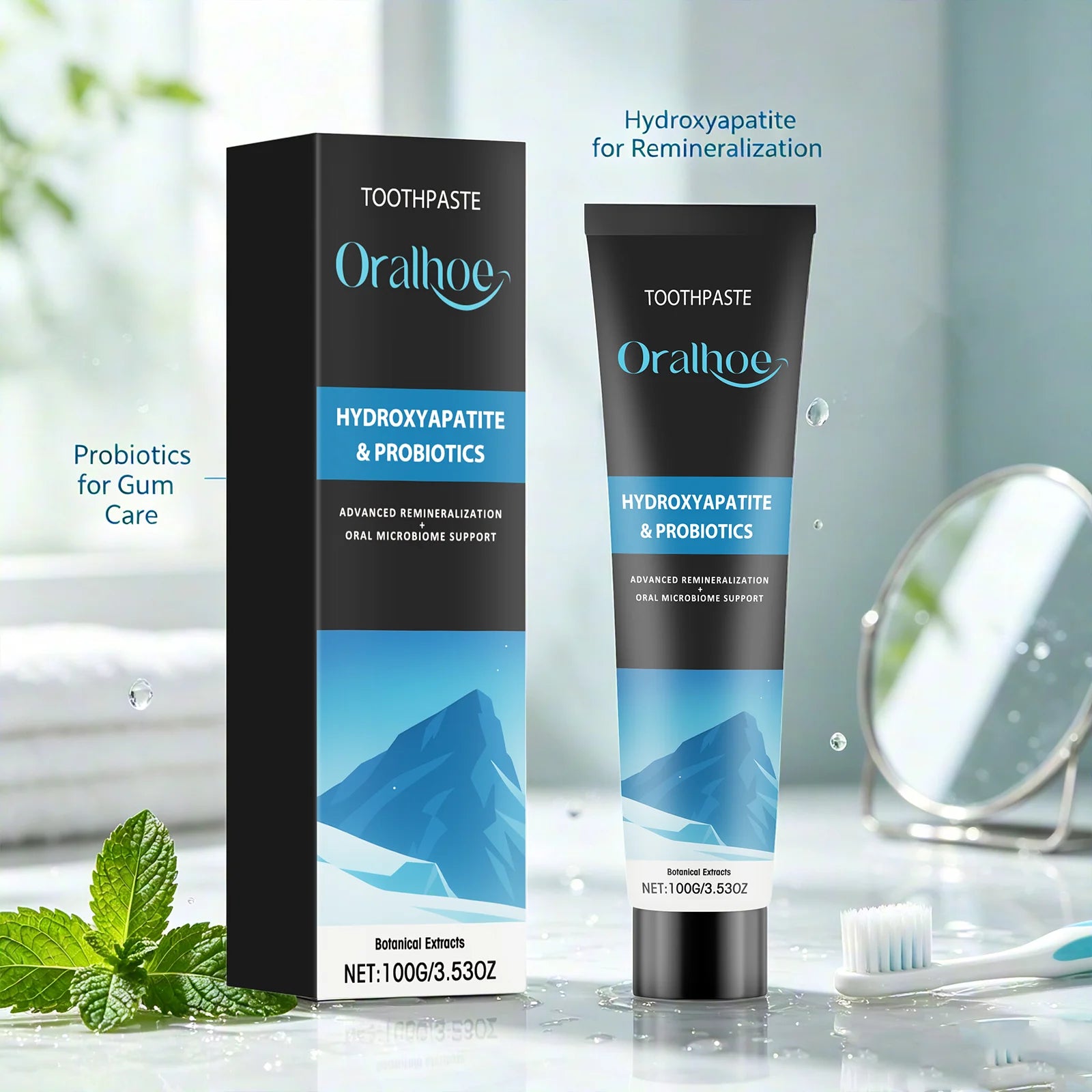 Oralhoe Hydroxyapatite Toothpaste for Sensitive Gums Teeth Stain Remover Fresh Breath Oral Care Products Probiotic Toothpaste Qme