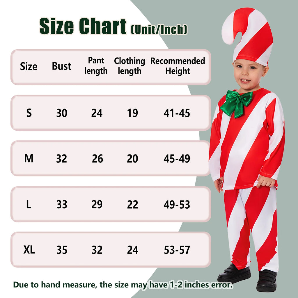 Candy Cane Costume Boys Girls Gift Box Christmas Cosplay Outfit Top Pants Hat Full Set Suit Qme