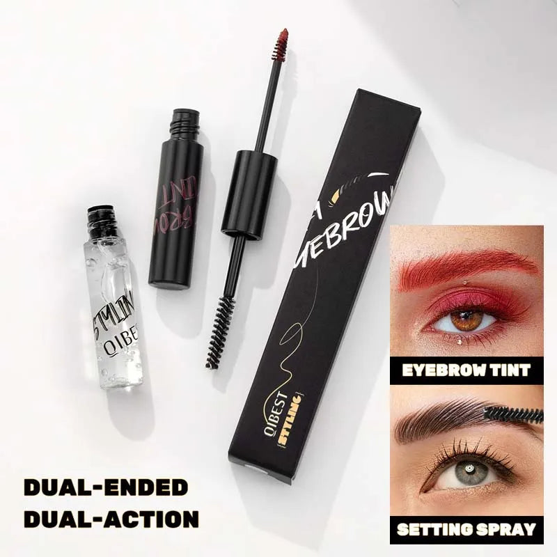 Double Ended Brow Tint & Setting Gel - Waterproof Eyebrow Makeup, Natural 3D Effect, Smudge-Proof Long Lasting Brow Enhancers Qme