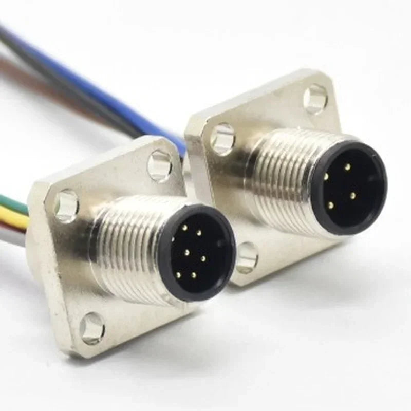 High Quality, 10cm Electronic Wire, 8 Core 6P 2A Aviation Plug, M12 Square Fixed Male Connector with Hole Qme