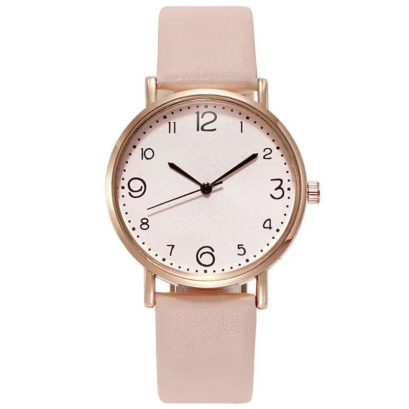 Dainty Simple Ladies Daily Wristwatch, Textured Cream Dial Thin Pink Leather Band Casual Quartz Watch for Student Office Qme Beige
