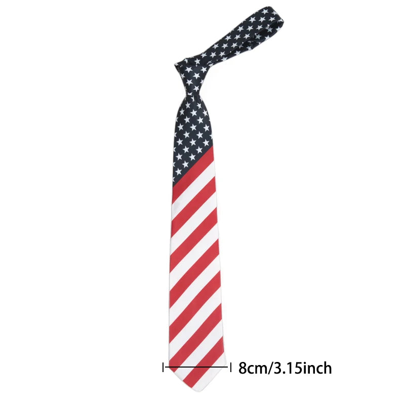 Star Striped American USA Tie Dacron Printing Flag Necktie Unisex Qme