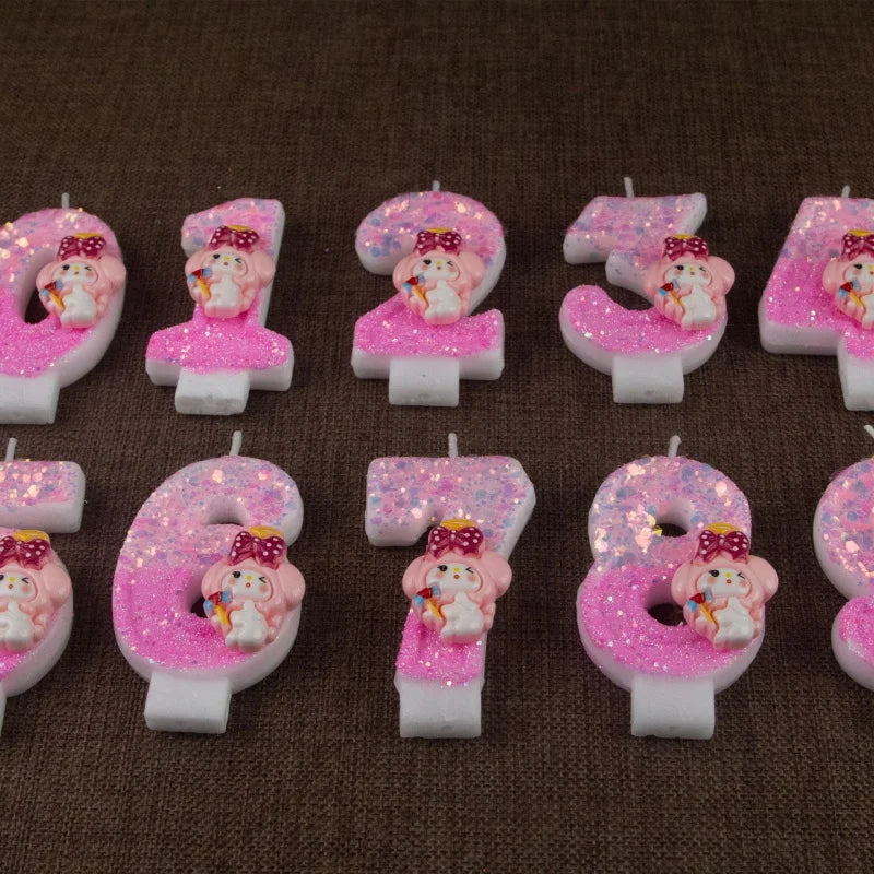 Melody 0-9 Numbered Birthday Candles Pink Cartoon Cake Topper Decorations Student Birthday Party Supplies Qme
