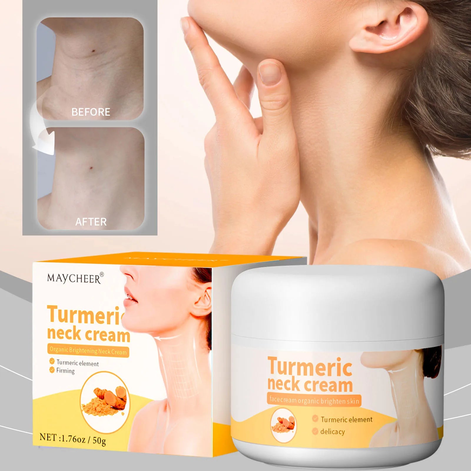 Turmeric Neck Cream Remove Wrinkle Anti-Aging Firming Whitening Moisturizing Nourishing Smooth Tighten Skin Care Beauty Health Qme