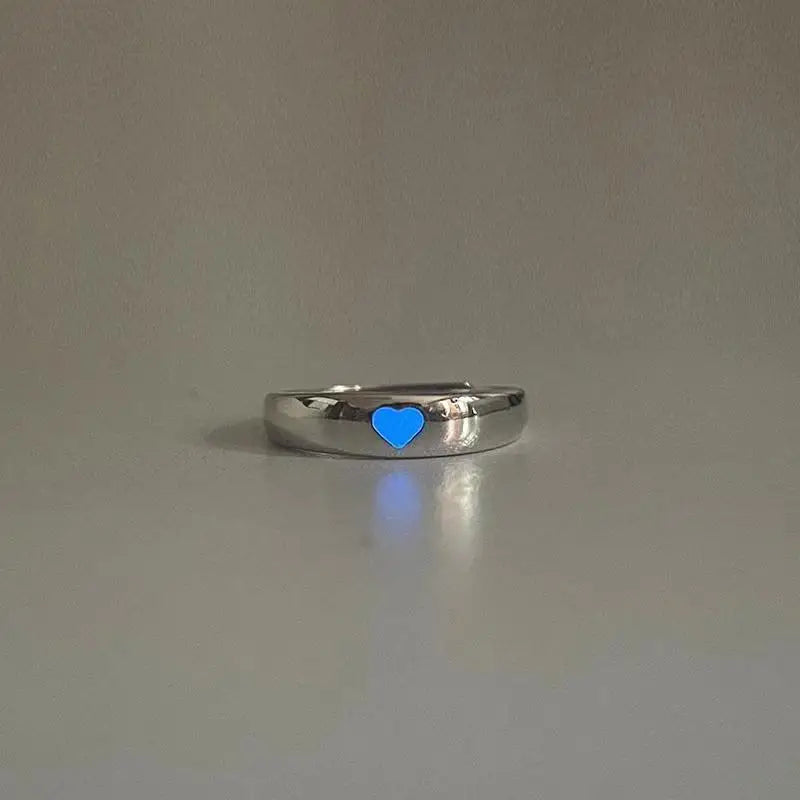 Blue Pink Luminous Ring for Couple Creative Love Heart Index Finger Ring Glowing in The Dark Rings Jewelry Valentine's Day Gift Qme resizable lan