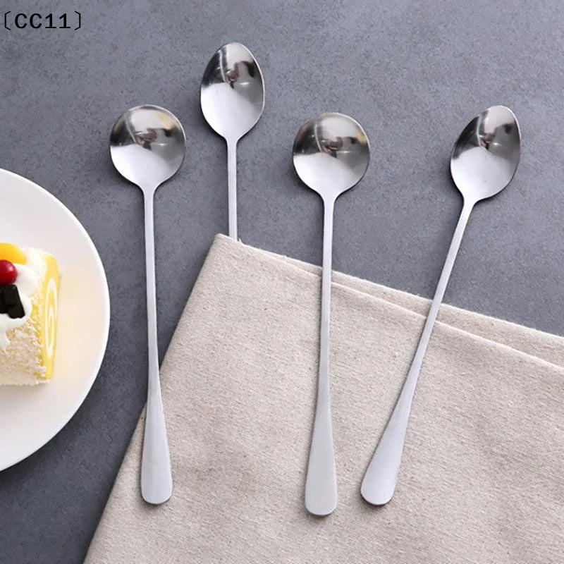 Stainless Steel Spoon Long Handle Coffee Ice Cream Stirring Meal Qme