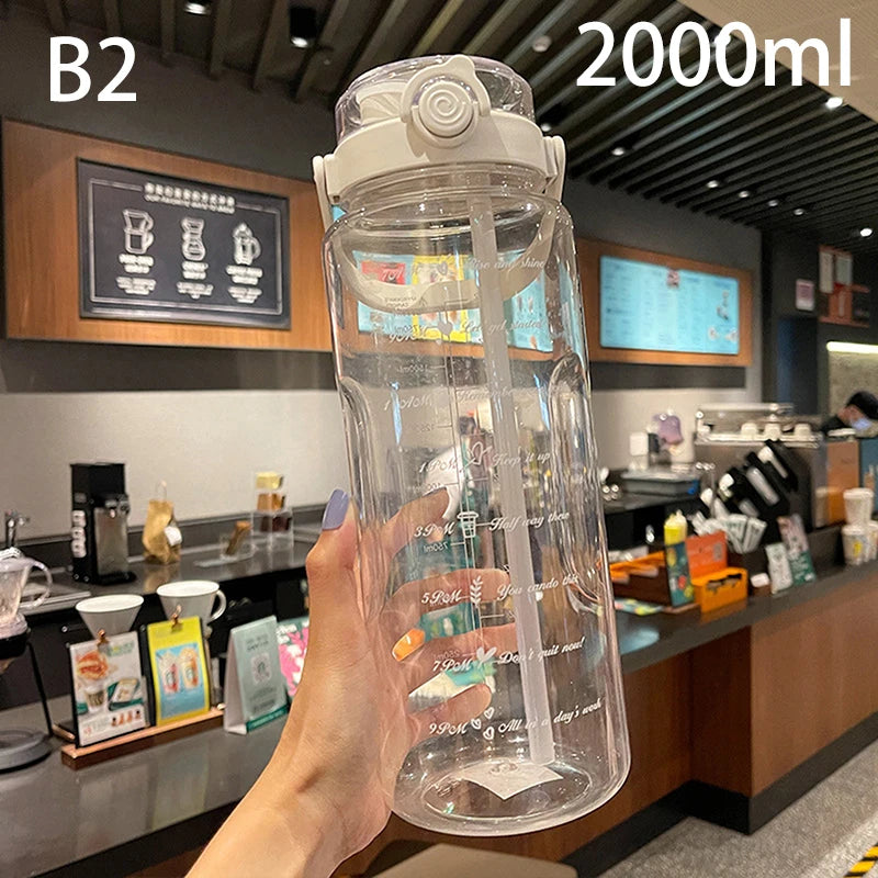 1 5 2Liter Sport Straw Water Bottle Time Scale Plastic Summer Cold Qme B2