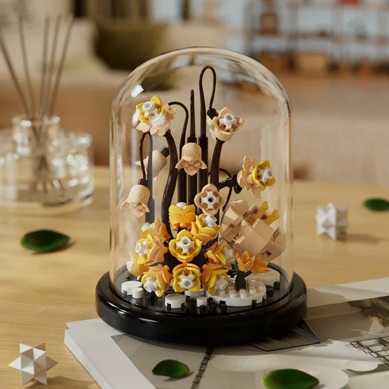 Micro Flower Bouquet Bonsai Building Block Artificial Plastic Plant Dust Cover Micro Model Home Decoration Toy Kid Birthday Gift Qme 240pcs