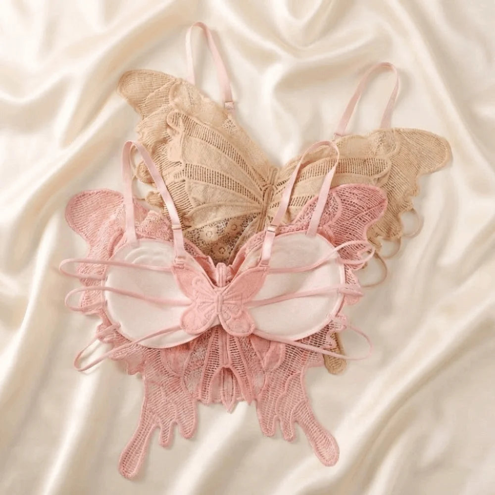 Sweet Backless Butterfly Bras Slim Fit Padded Lace Camisole Flower Qme
