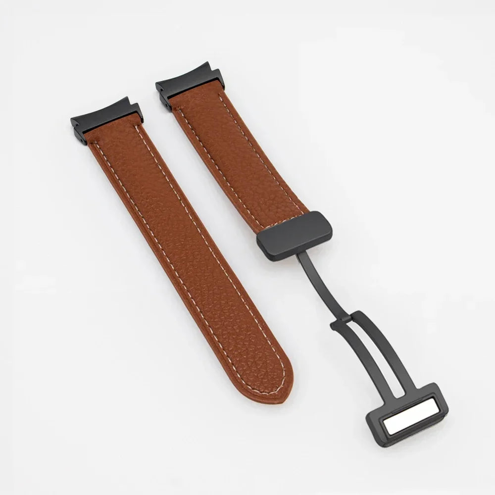 No Gaps Leather Band for Samsung Galaxy Watch 6 5 4 40mm 44mm 4/6Classic 46mm 42 43 47mm 5 Pro 45mm Magnetic Buckle Watch Strap Qme brown-b Galaxy Watch 4 44mm