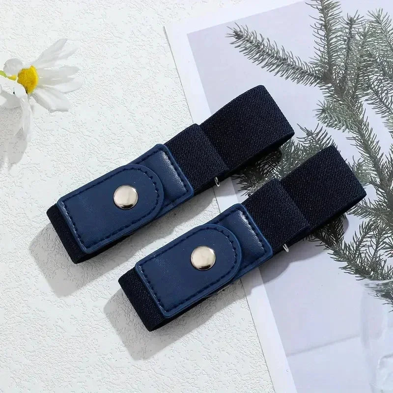 2pcs/set No Buckle Elastic Belt For Women Men Unisex Stretch Belt For Pants Jeans Casual Buckle Free Adjustable Invisible Belt Qme Navy Blue