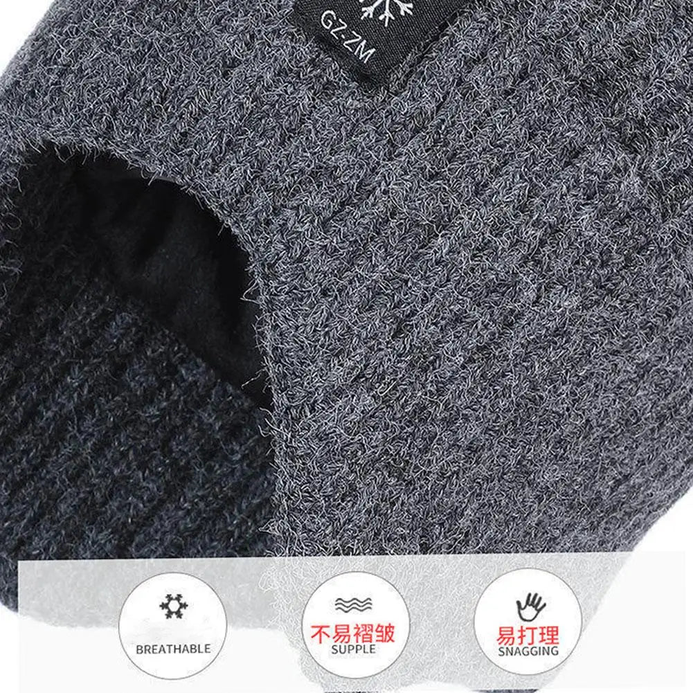 Thick Fleece Lined Beanie Hats with Earflap, Winter Warm Knit Hat for Men Women, Windproof Knit Skull Cap for Winter Outdoor Qme