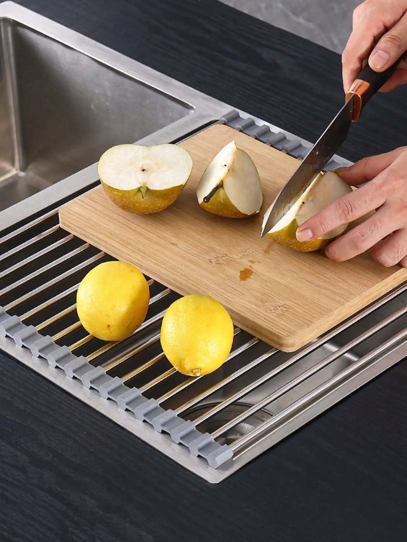 Foldable Expandable Sink Drain Rack Roll Up Bowl Dish Drying Suitable Qme