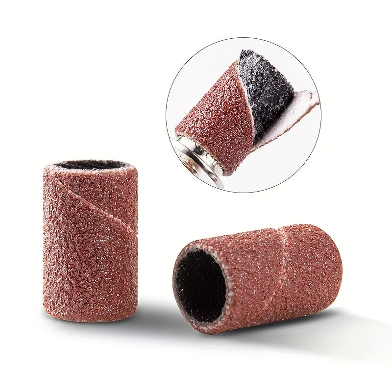 Mounted Sanding Drum Set Aluminum Oxide Sand Band on Rubber Mandrel Shank Rotary Tool Sanding Head for Wood Metal Polishing Qme