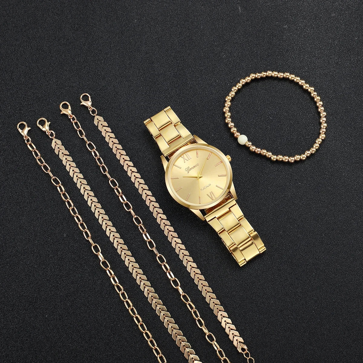 3/6 PCS Relógio Feminino Moda Ouro Banda de Aço Relógios de Quartzo Conjunto de Pulseiras (Sem Caixa) Qme