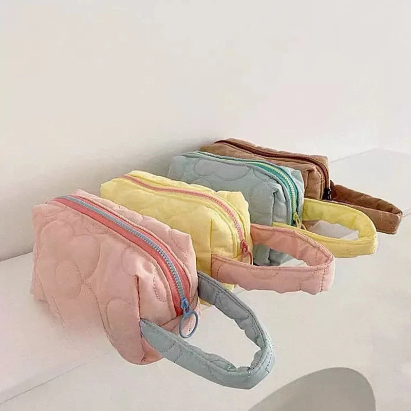 Candy Colors Cosmetic Bag Soft Flannel Cartoon Pattern Fashion Handbag For Women Qme