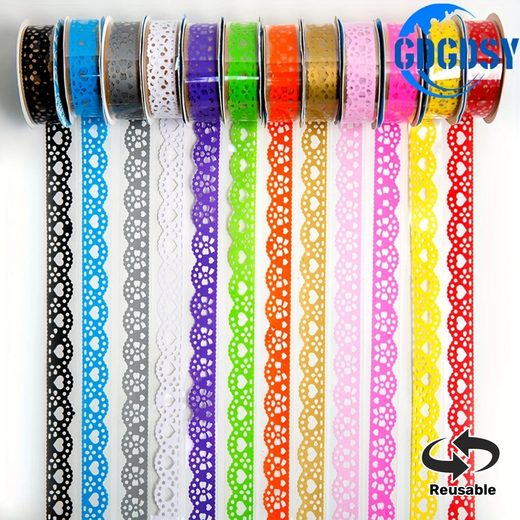4Rolls GDGDSY Lace Tape Stickers • Self-Adhesive Geometric Pattern Decorative Tape • Vibrant Colors • Reusable Plastic Material Qme