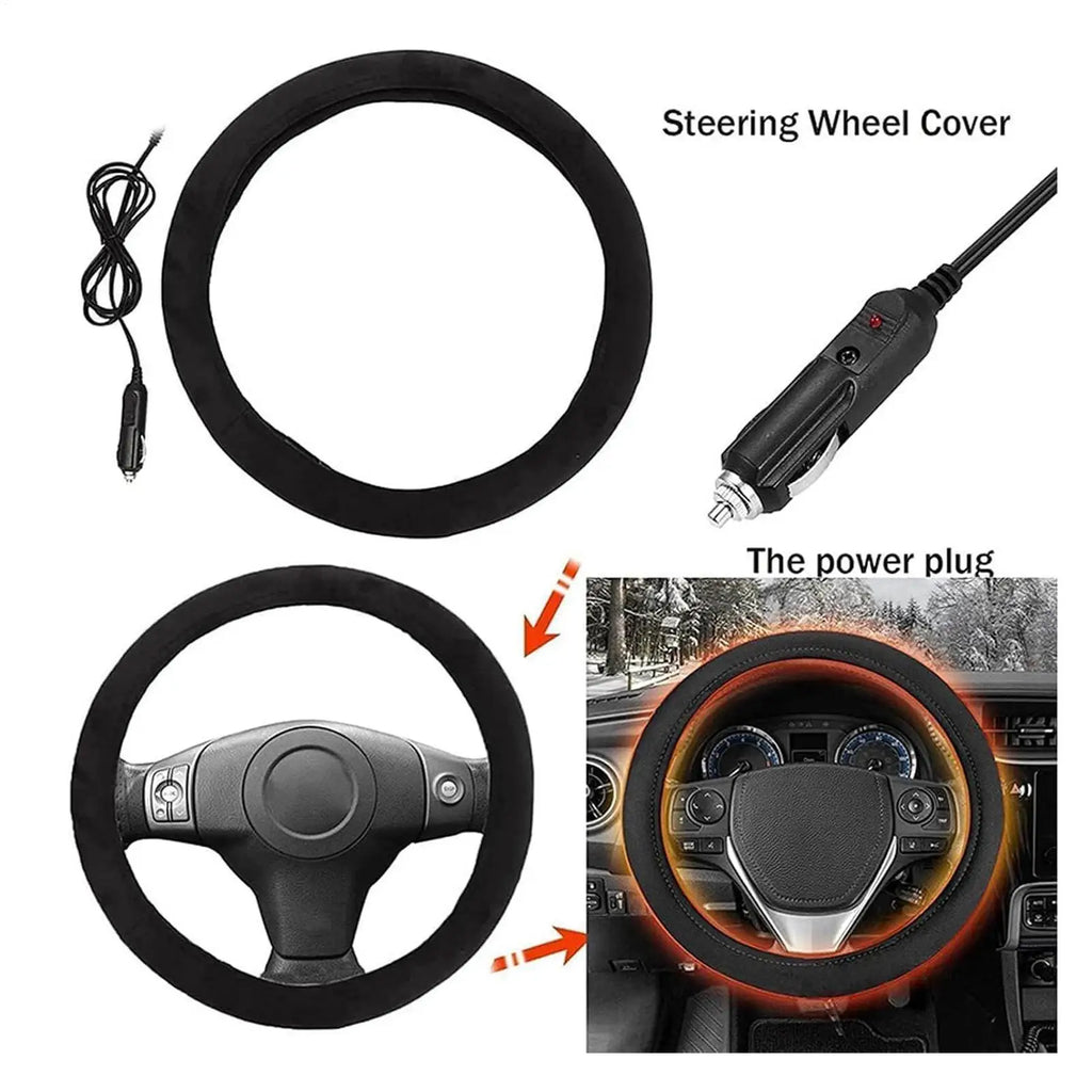 12V Universal Car Steering Wheel Heater Cover Quick Warm in 3 Mins Anti-Slip Heated Cover for Winter for Driving Comfort Qme