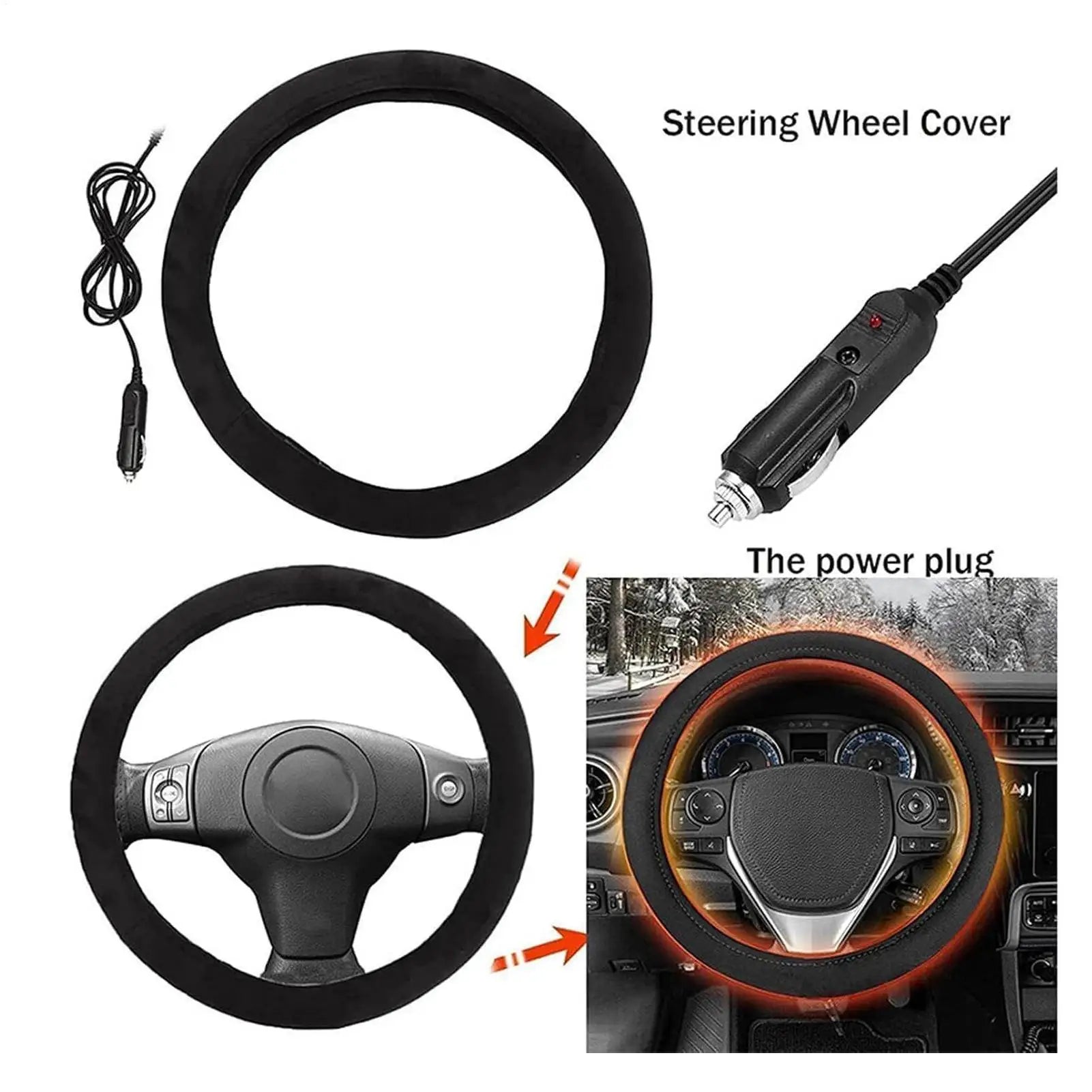 12V Universal Car Steering Wheel Heater Cover Quick Warm in 3 Mins Anti-Slip Heated Cover for Winter for Driving Comfort Qme