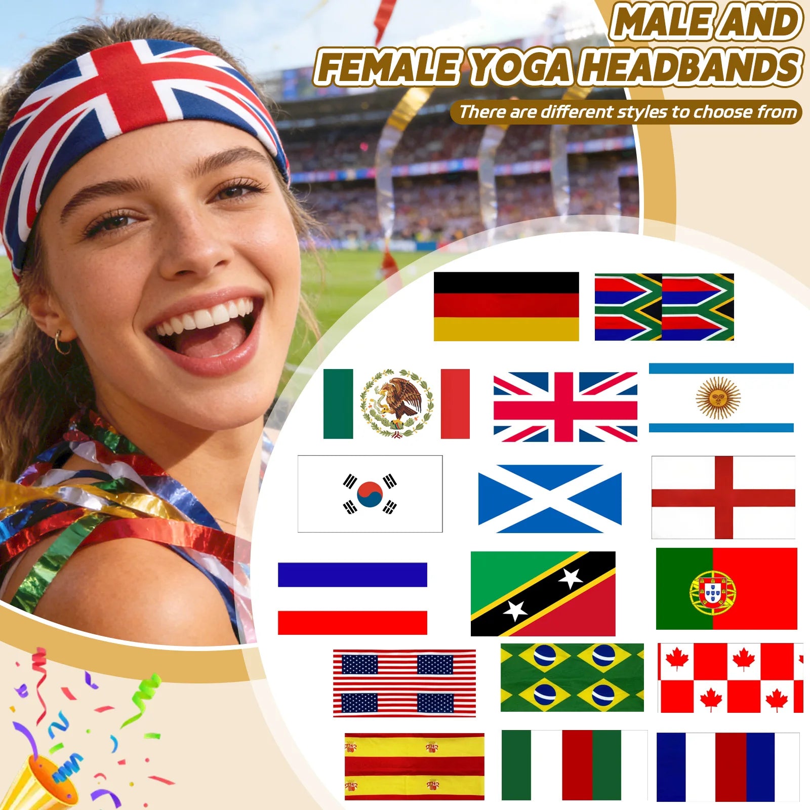 Football Headbands National Element Bandanas High Elastic Sweat-Wicking Sports Headbands Fan Support Headbands for Men Women Qme