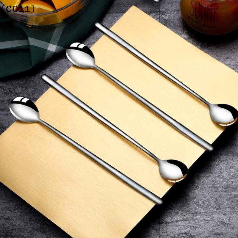 304 Stainless Steel Spoons Ice Cream Long Handle Coffee Stirring Qme