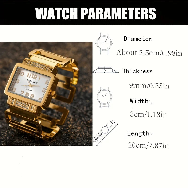1 luxurious rectangular crystal dial women's fashionable bracelet watch, casual style, alloy strap, quartz movement,, Qme