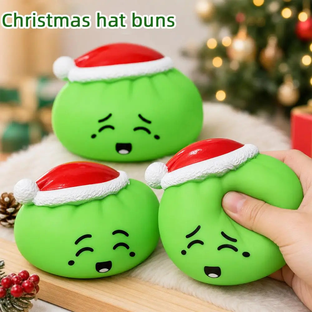 Christmas Hat Bun Squishy Toy Stress Relief Squeeze Funny Sound PVC Qme