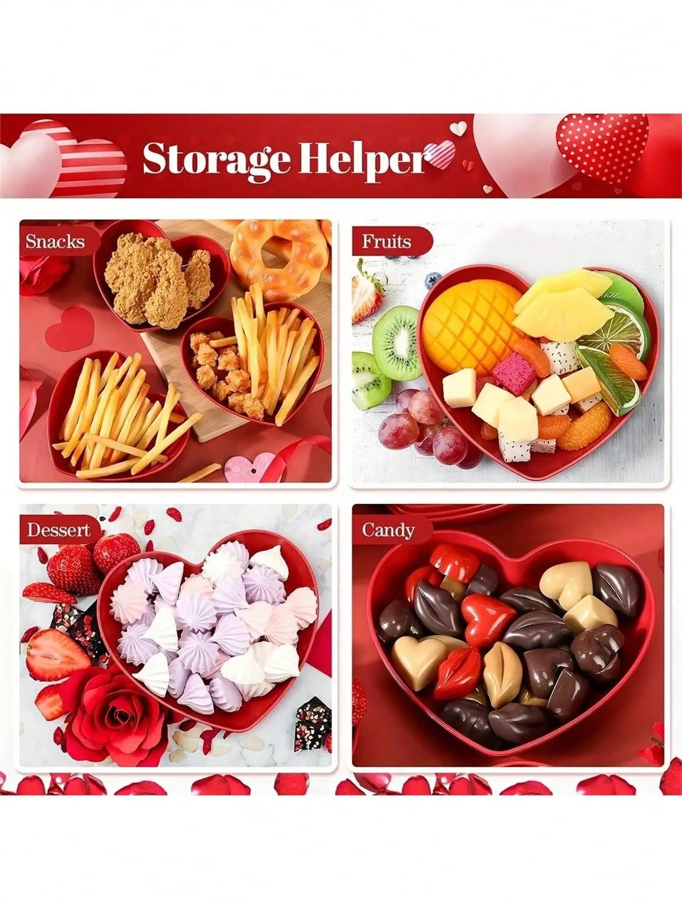 1 5 10 Plastic Heart Shaped Dinner Plate Red Pink Themed Fruit Snacks Qme